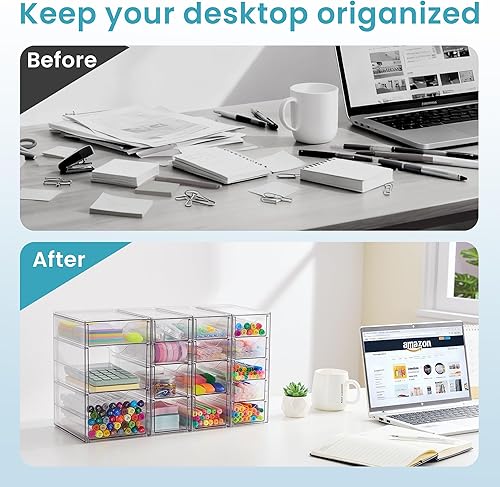 Miniatura 3 de Vtopmart Organizador acrílico con 16 cajones (4 juegos), organizadores de escritorio y accesorios, organizador de maquillaje transparente, cajones