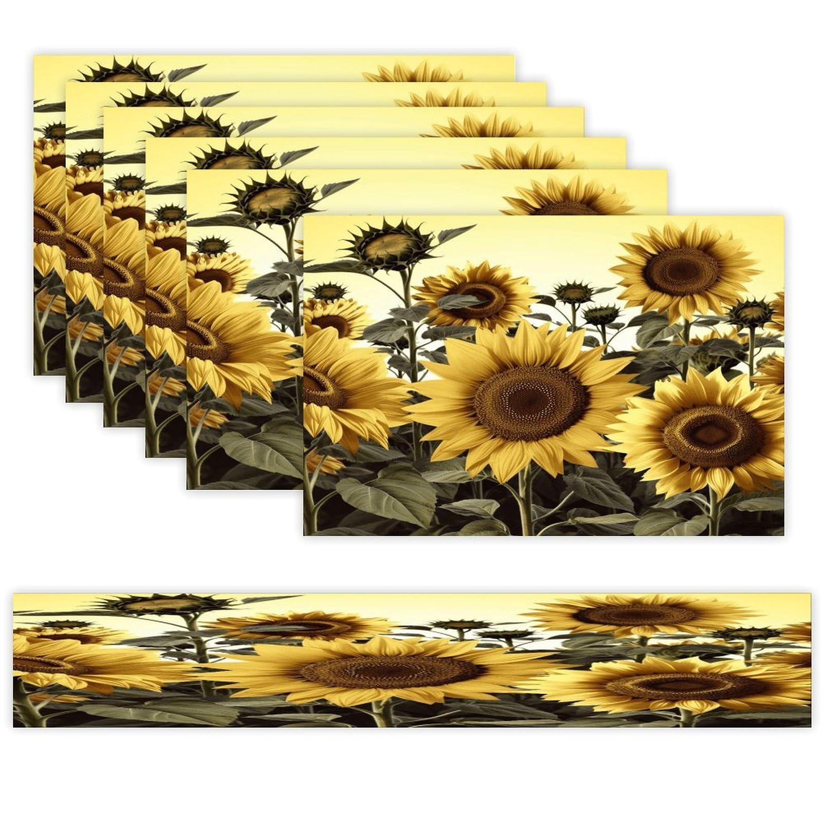 Yellow Sunflower Floral Table Runner and Placemats of 6 Washable Heat Resistant Place Mats with Table Runner Vintage Holiday Table Mat Set for Holiday Party Kitchen Dining Deco