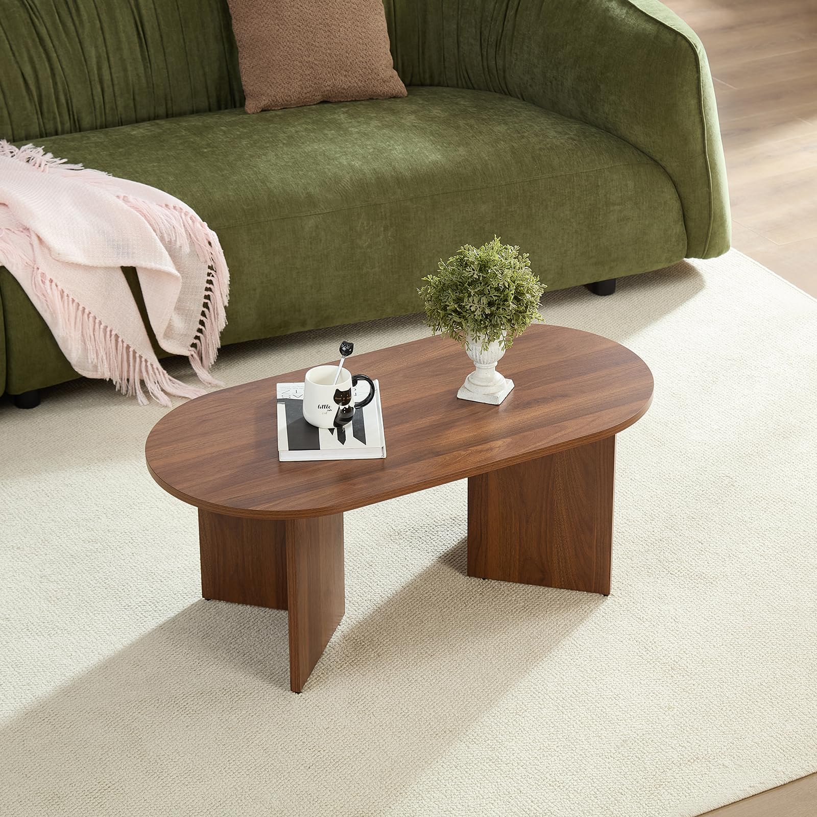 Couchtisch Oval Rund Braun Holz – 100 x 50 x 40 cm (L x B x H)