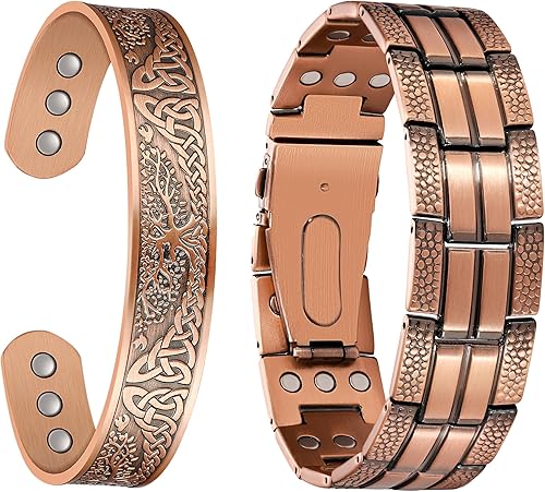 Jecanori Pulsera de cobre para hombres, pulseras magnéticas de cobre para hombre,Pulsera de cobre sólido puro