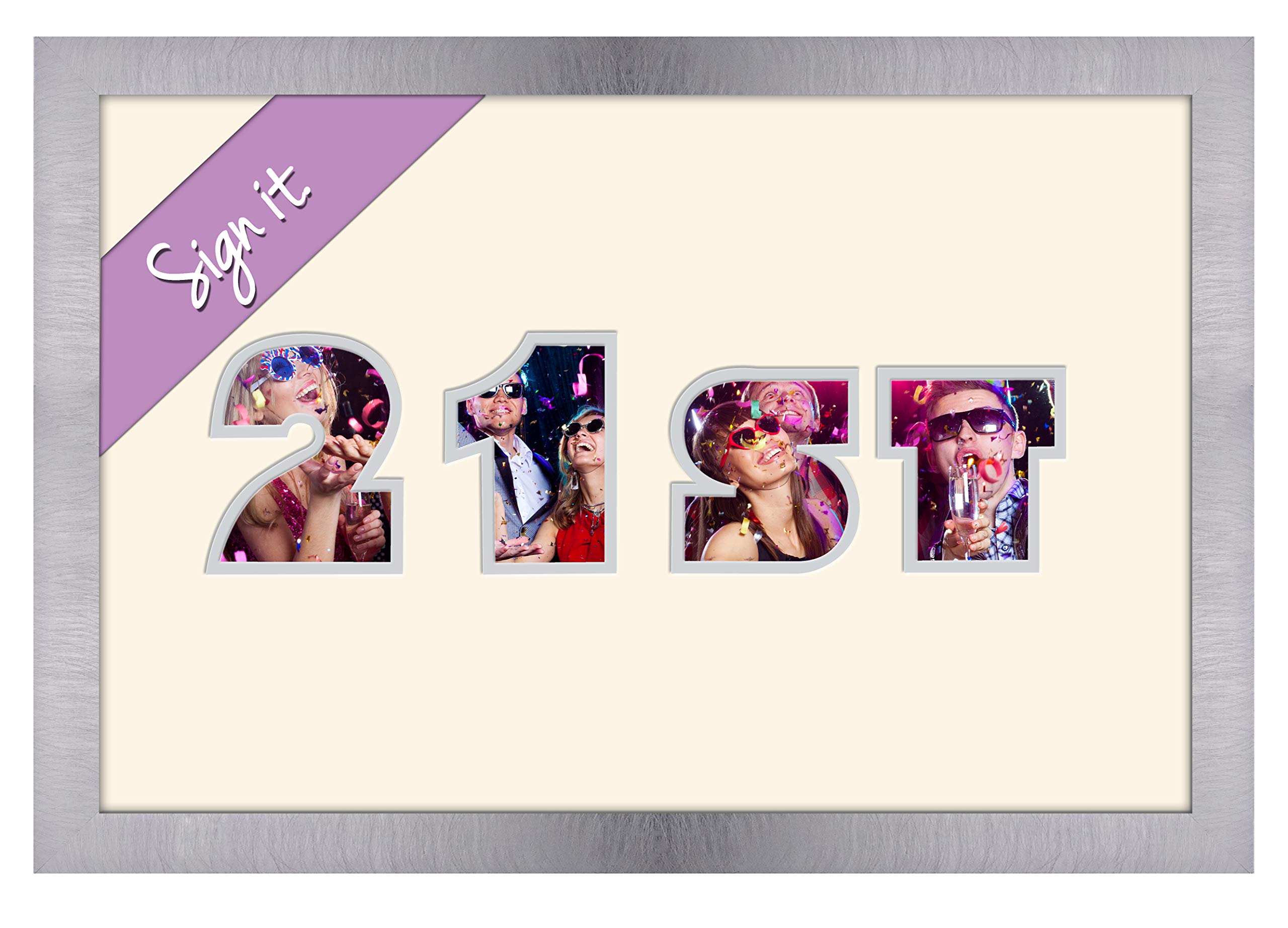 Photos in a Word 21st Birthday Signing Personalised Autograph Signature Guest Book Photo Frame To Sign (Brushed Silver Finish Frame)