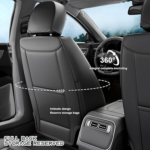 Miniatura 2 de Juego completo de 5 fundas de asiento delantero y trasero de automóvil, de piel de napa impermeable, con reposacabezas, universal, para sedanes,