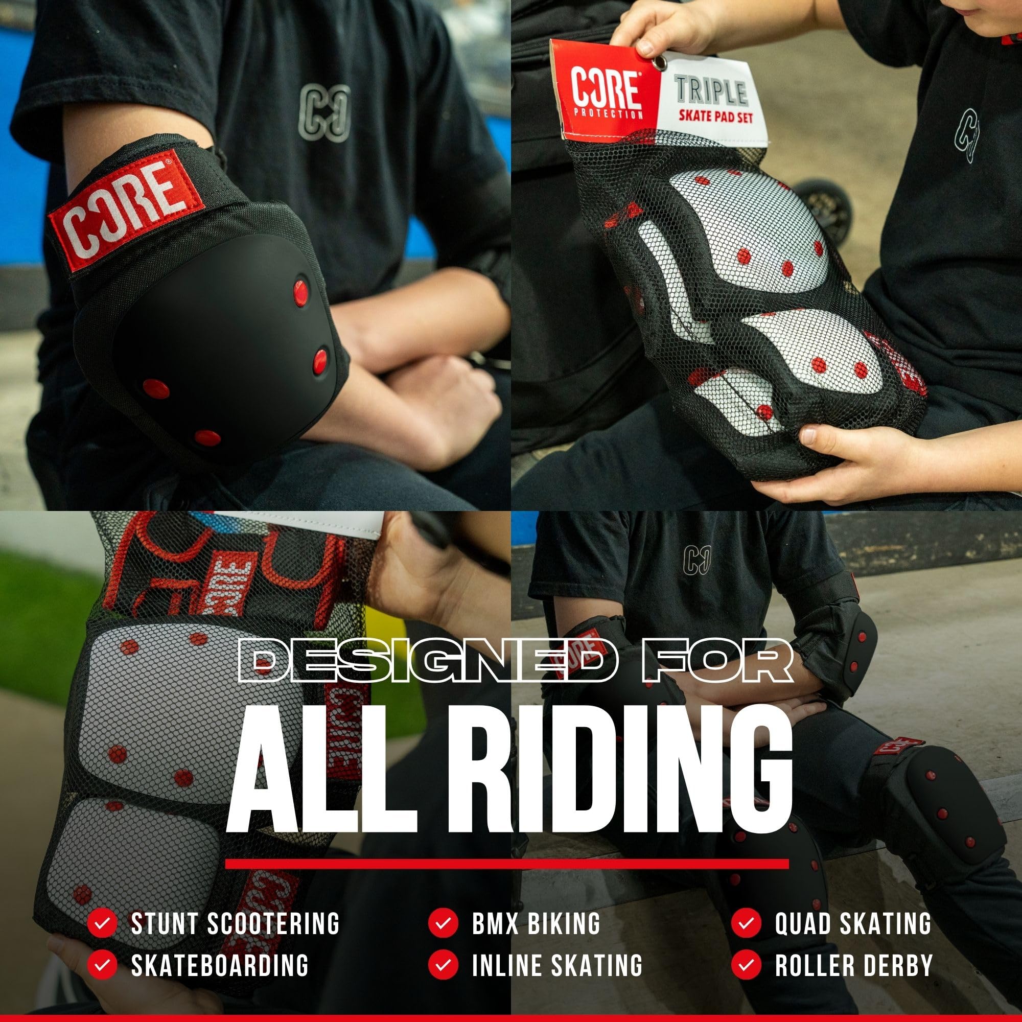 CORE Skate Pads 3-Pack (XS - Negro)