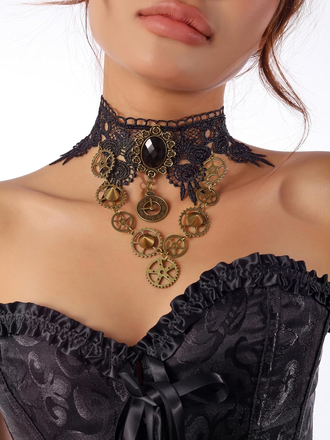 Sacina Gothic Black Steampunk Teardrop Lace Choker, Gothic Vintage Necklace, Goth Jewelry, Halloween Christmas Jewelry Gift for Women - Image 2