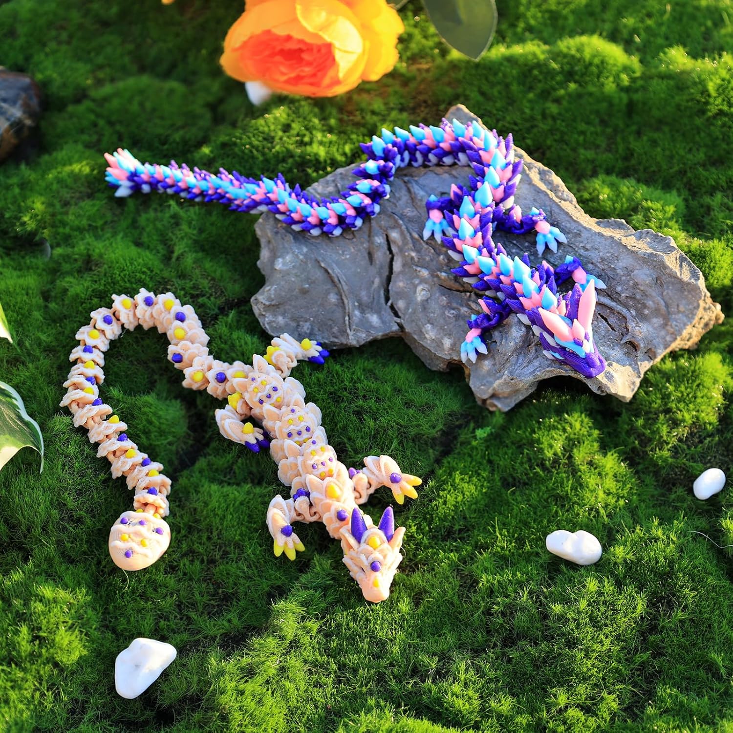 3D Printed Dragon Easter Cookie Dragon and Multicolor Crystal Dragon, Articulated Fidget Toys for Autism and ADHD, Perfect Basket Essentials Stuffers and Desk Accessories