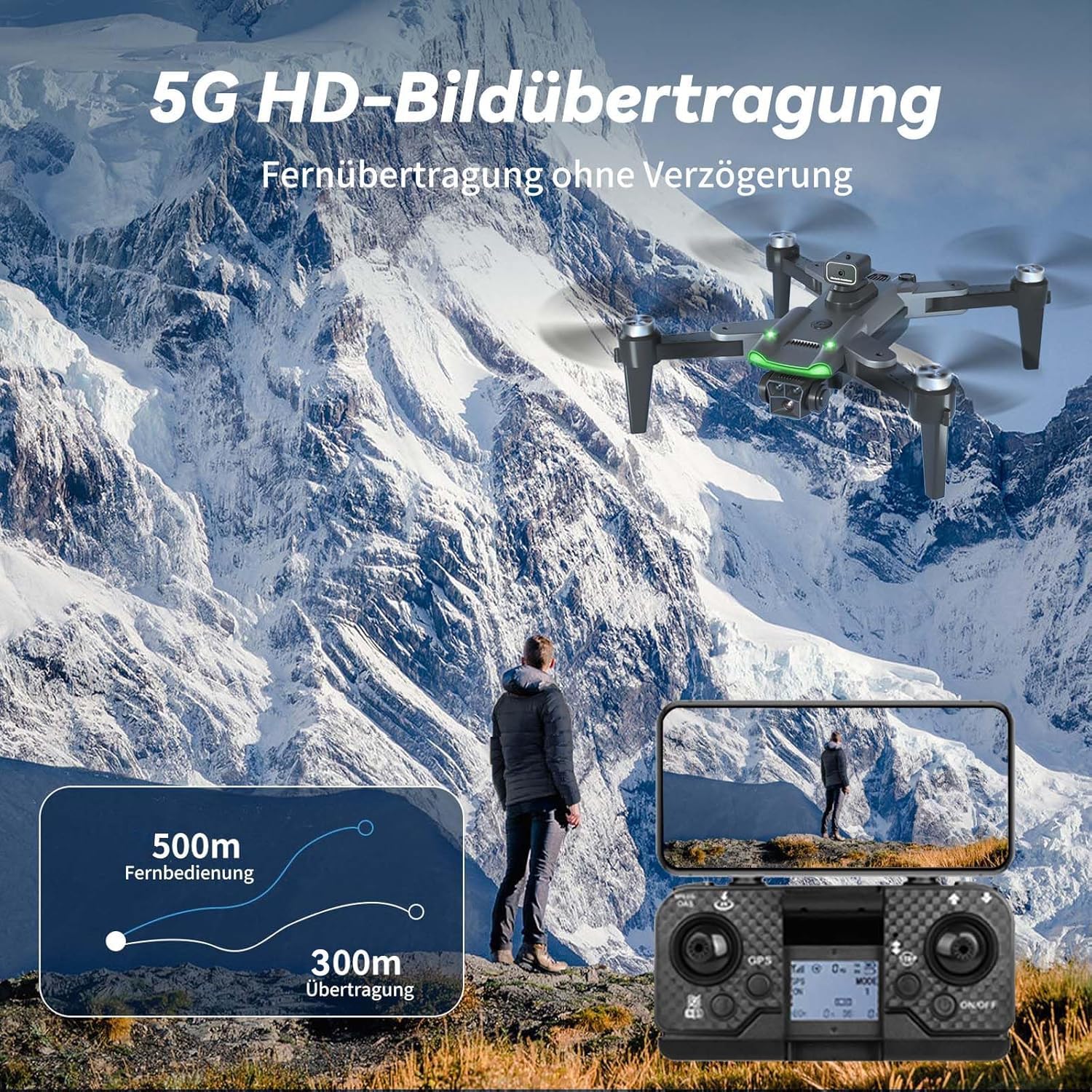 S166 GPS Drohne mit 4K Kamera, unter 249g für Erwachsene, Bürstenloser Motor, 60 Min Flugzeit (3 Akkus), 5G Übertragung, Auto Rückkehr, Auto Folgen, Faltbarer Quadcopter (Schwarz)