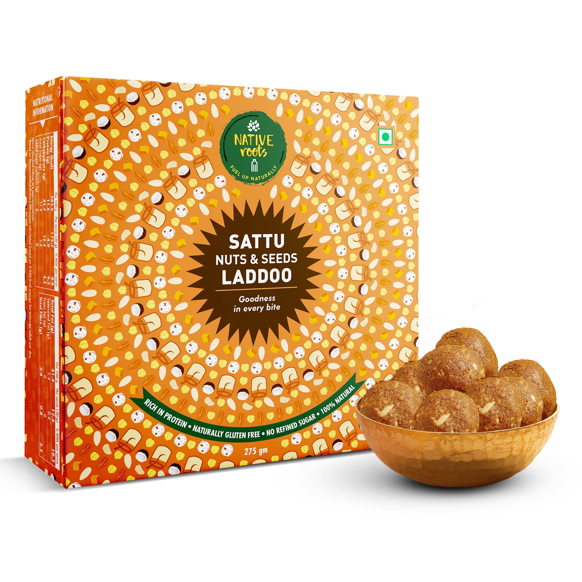 Native Roots Sattu Nuts & Seeds Laddoo | Made with Cow-Ghee & Jaggery | High in Protein & Fiber | Naturally Gluten-Free & No Refined Sugar | Fresh, Small Batch Healthy Snack (Pack of 1) 275g (B0BZRYCXB9) Amazon Price History, Amazon Price Tracker