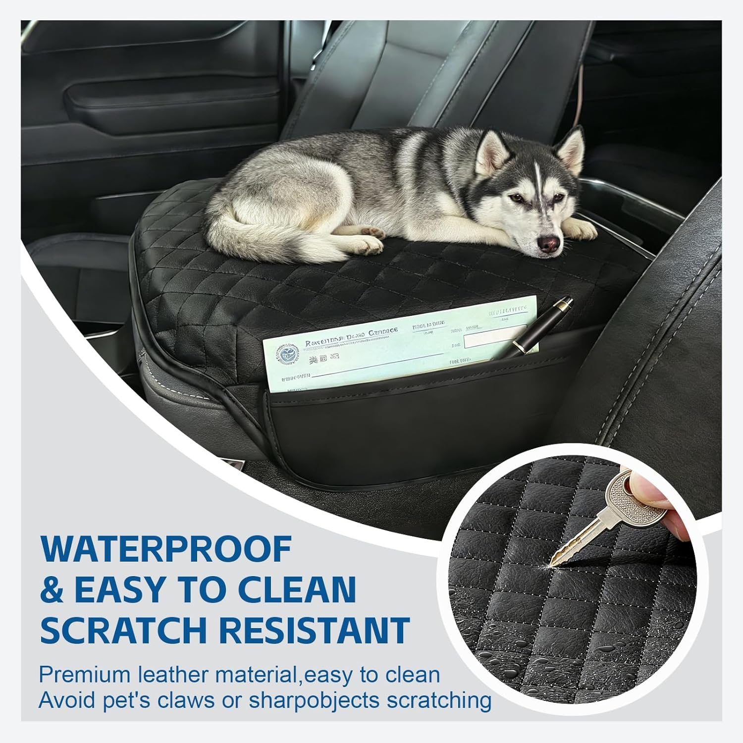 Center Console Armrest Cover Customized for GMC Sierra & Chevy Silverado (2019-2026), Tahoe & Suburban & Yukon (2021-2026) with Side Pockets, Leather Waterproof (Black, Bucket Seat Only)