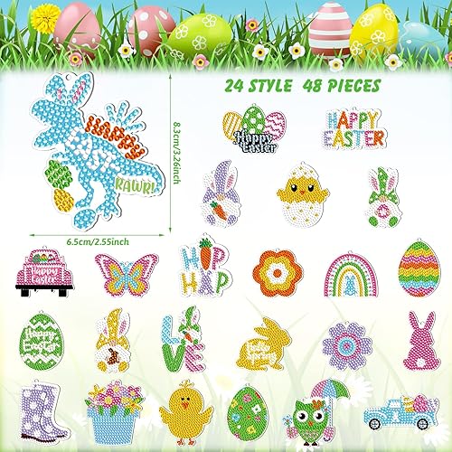 Miniatura 3 de 48 piezas de llavero de pintura de diamantes de Pascua 5D kit de pintura de diamantes de Pascua para manualidades adornos colgantes para niños