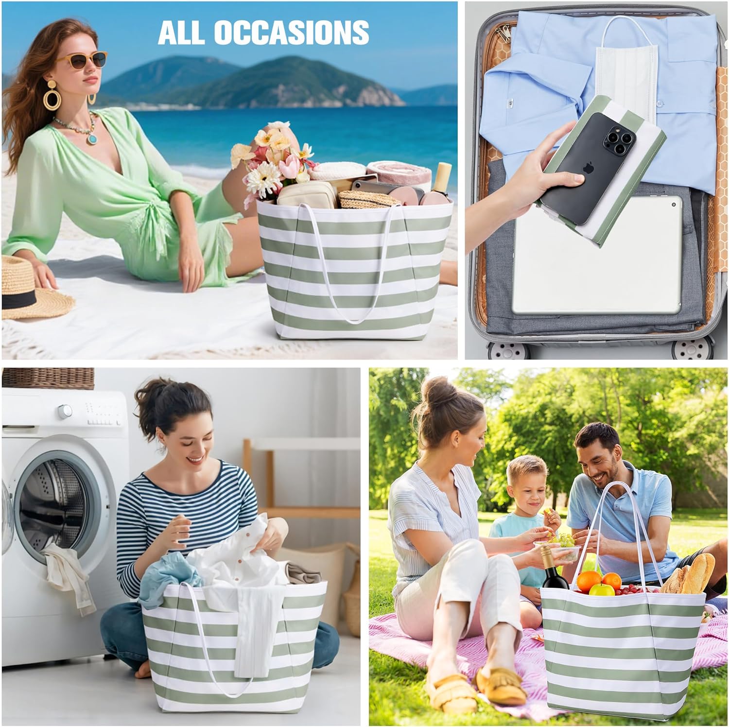 KALIDI 2 Pack Reusable Grocery Shopping Bags Beach Bag Travel Large Tote Purse for Women & Men Lightweight Foldable Totebag - Image 6