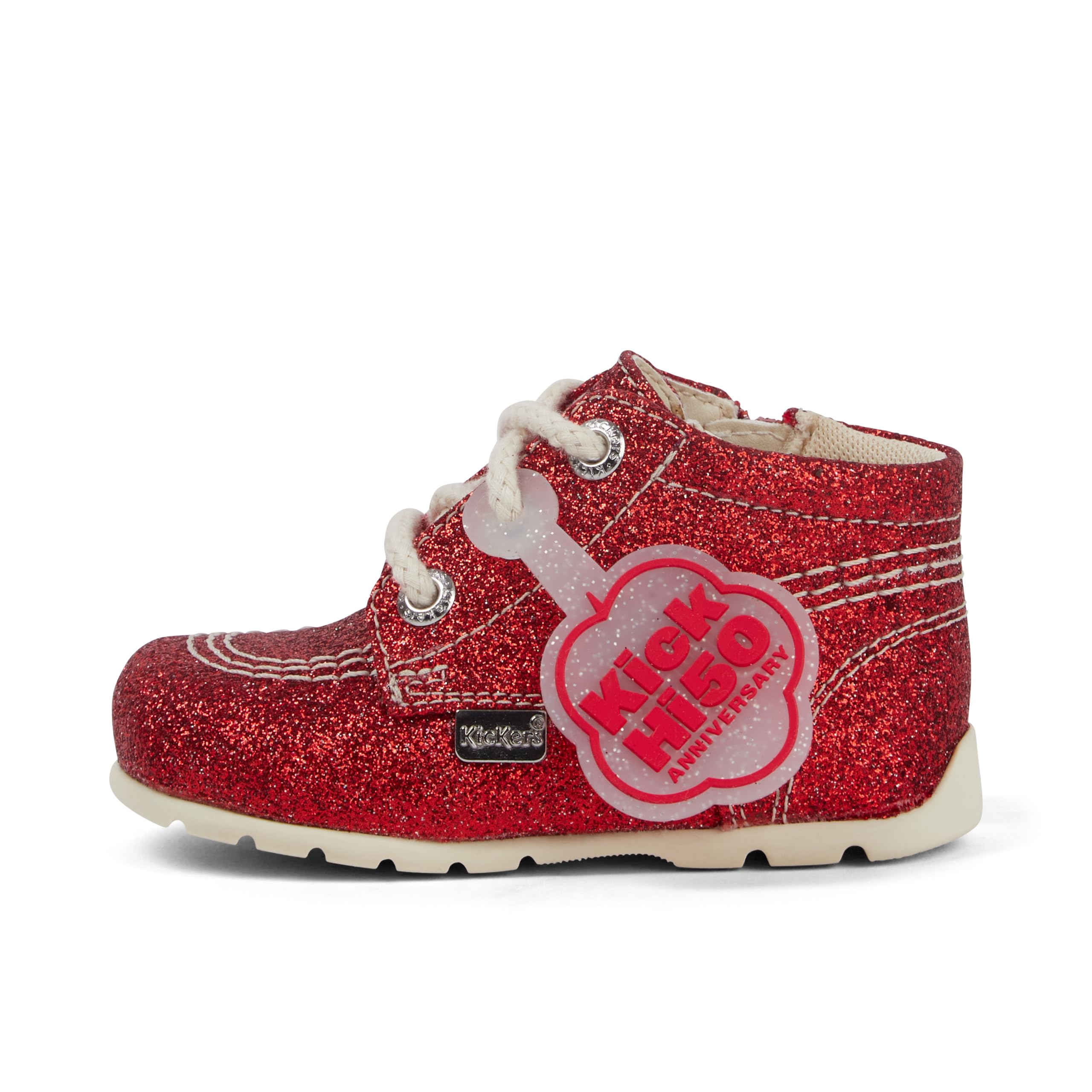 Kickers Unisex Baby Kick Hi Baby Glitter Leather Ankle Boot, Red, 1 UK Child