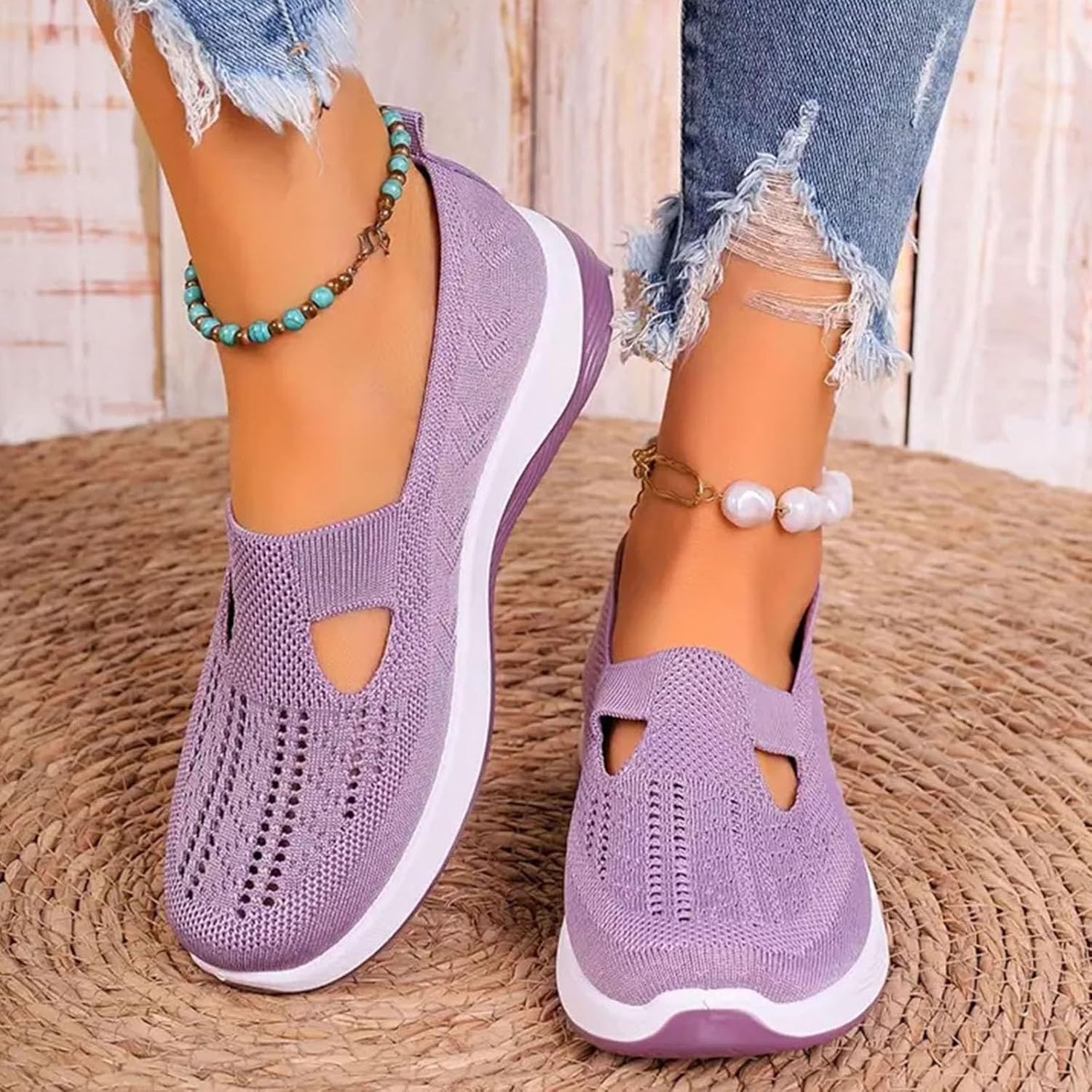Women Woven Breathable Orthopedic Shoes Arch Support Foam Comfortable Sneakers Lightweight Slip on Orthowear Casual Fashion Soft Sole Wedge Orthopedic Shoes Comfort Wear Walking Sports Shoes - Image 3