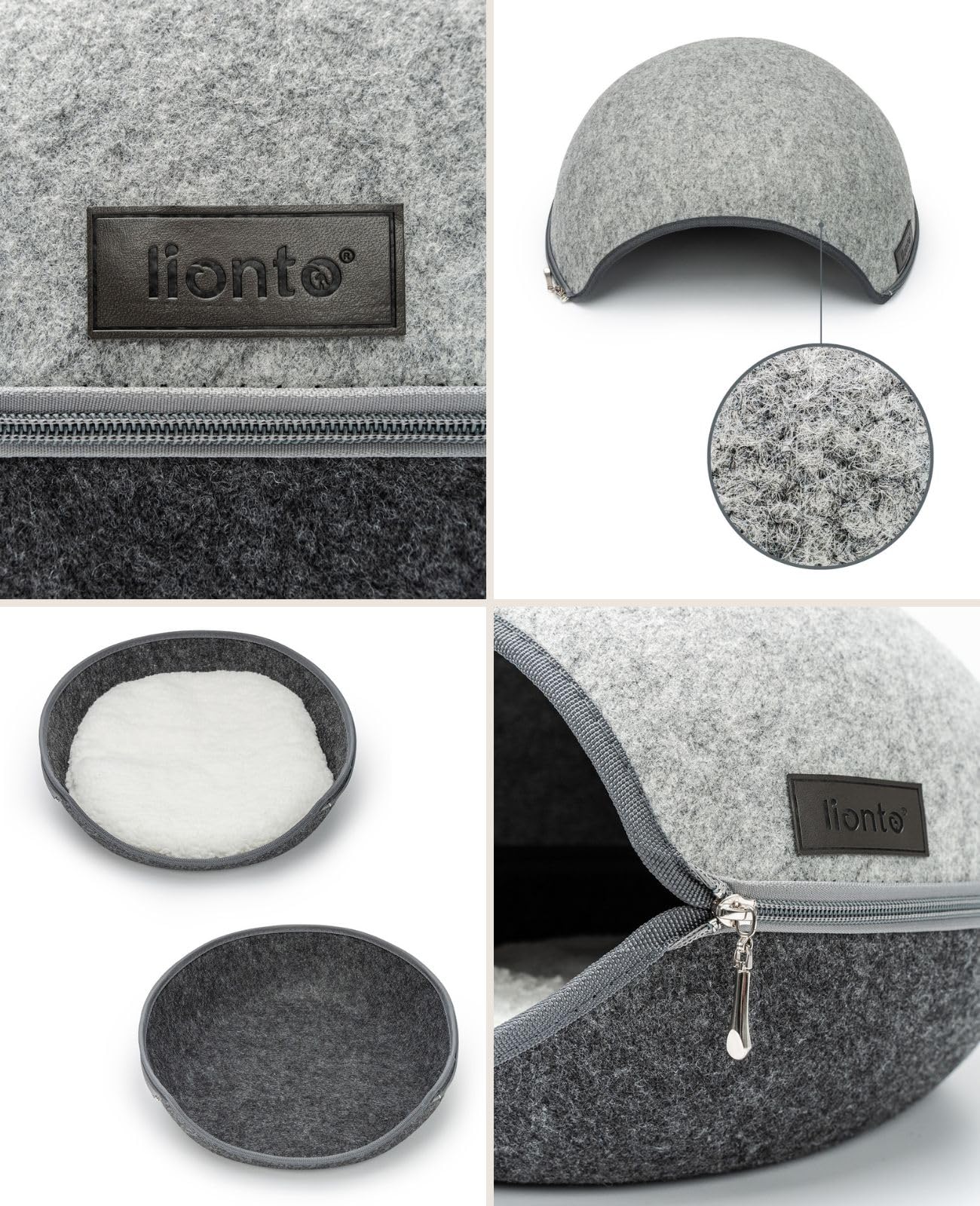 lionto Cuccia per gatti in feltro resistente con cerniera, tana accogliente 46x38x24 cm, letto moderno e confortevole con cuscino morbido e lavabile, grigio