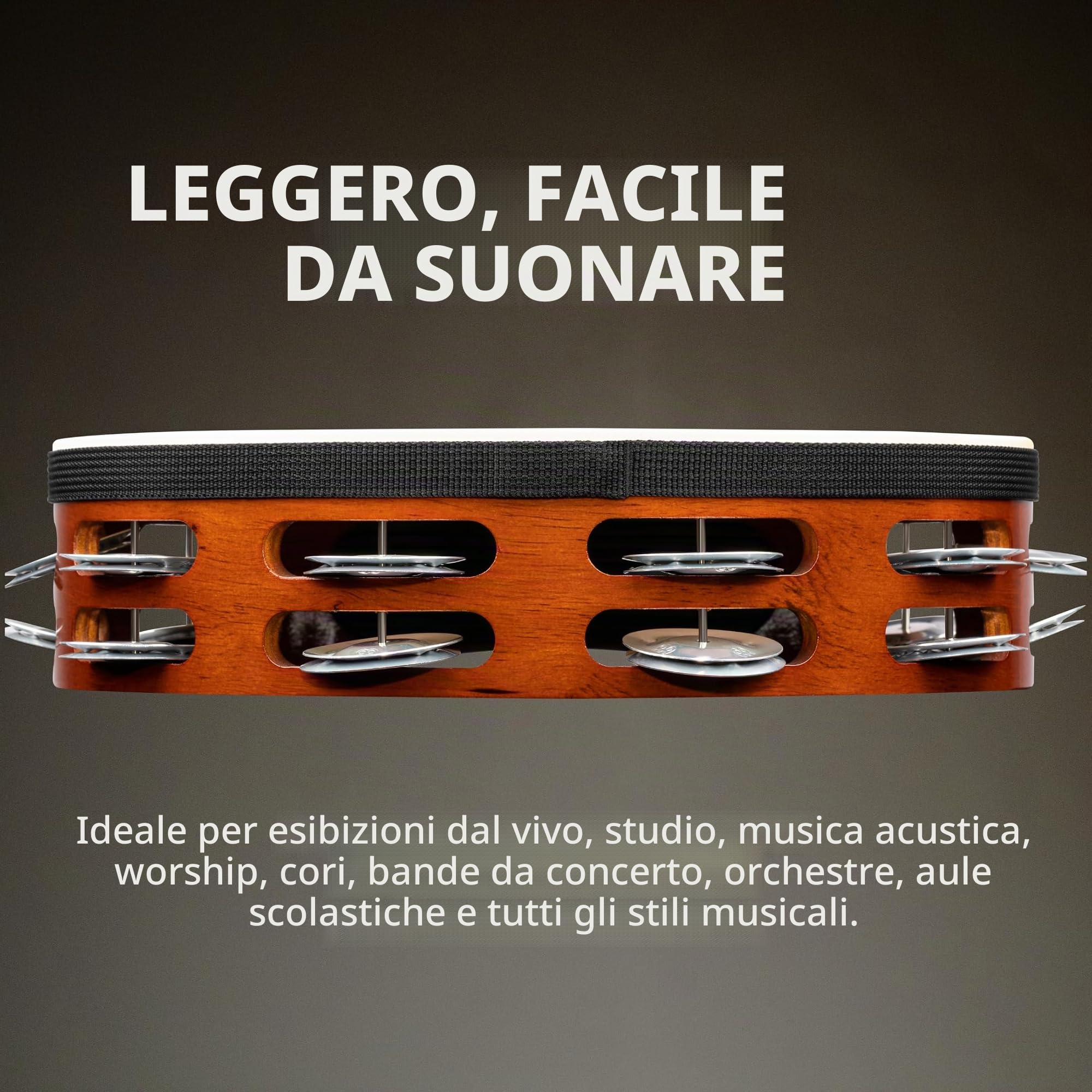 Meinl Percussion TAH2A-AB - Tamburello in legno con pelle e 2 file di sonagli d'alluminio nel telaio, diametro: 25,40 cm (10''), colore marrone African