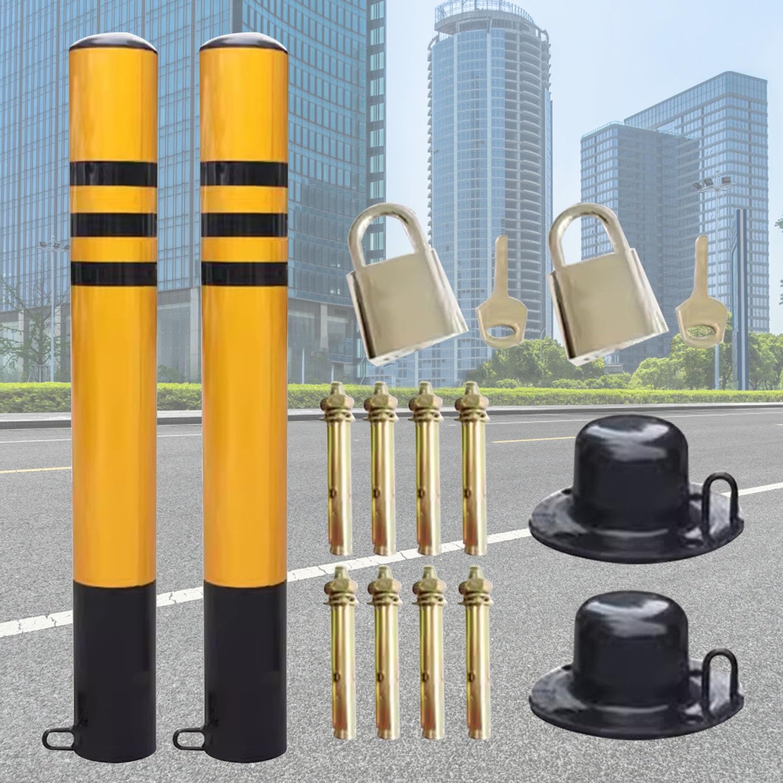 GHHVFEC Reflective Bollard for Traffic Control & Parking SafetyIdeal for Driveways Gas Stations and SidewalksDurable Visible and Reliable Traffic Management Solution
