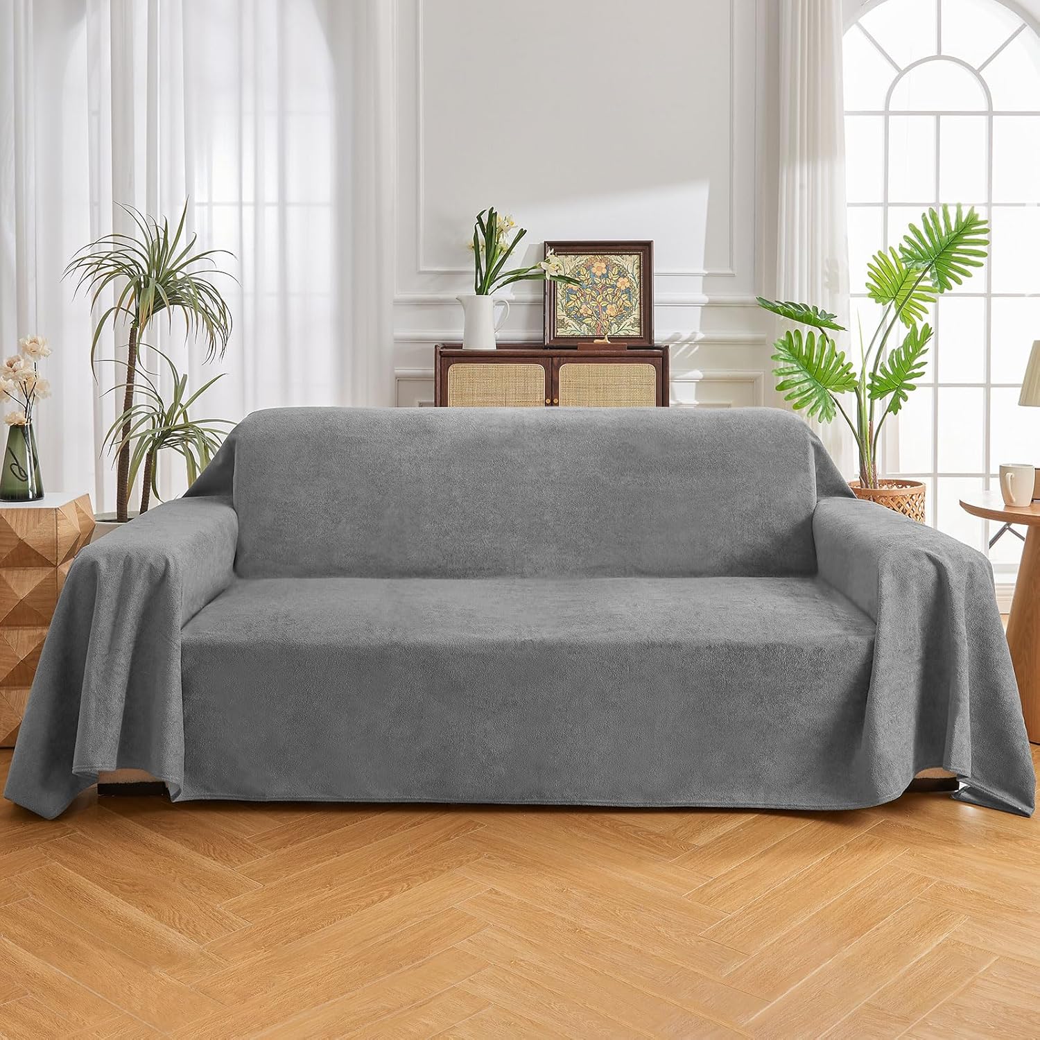 NICEEC Waterproof Couch Covers for Pets Friendly Anti Scratch Cat Dog Hair Urine Proof Loveseat Cover Heavy Duty Washable Non Slip Soft Plush Sofa Slipcovers for Leather Furniture Protector(Grey) Grey 71"x102"