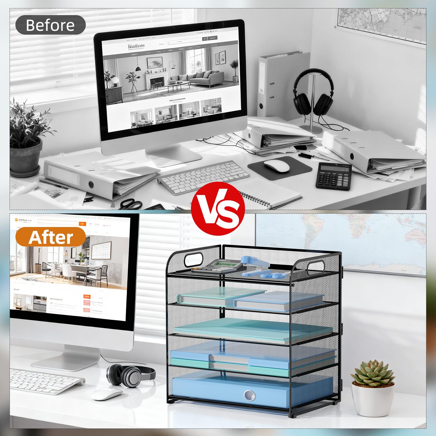 5 Ebenen Papier Briefablage Schreibtisch Organizer, Mesh Schreibtisch Datei Organizer Metall Papierhalter Schwarz Desktop Dokument Regal Ablage Aufbewahrung für Büro Schule Zuhause (5 Ebenen)