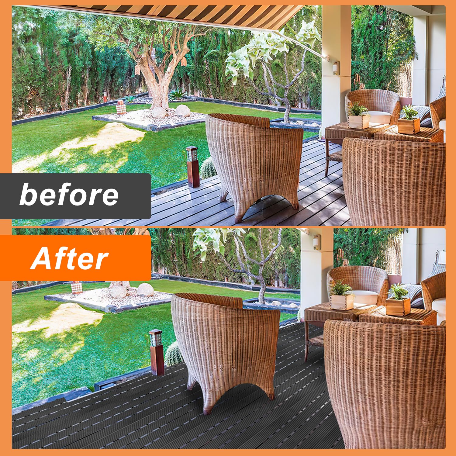 Lospitch - Azulejos para terraza (30 x 60 cm, 6 unidades para 1 m², aspecto de madera, para jardín, balcón, con drenaje y sistema de clic