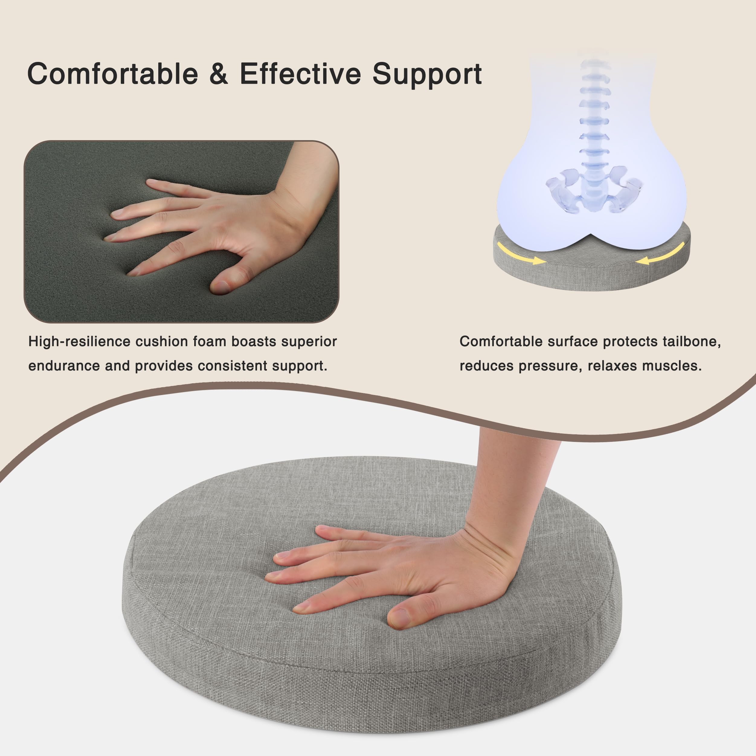 OVOV Cojines redondos para sillas de comedor, paquete de 4 cojines de asiento extra gruesos con funda extraíble y parte inferior antideslizante, color gris claro (16 x 16 pulgadas)