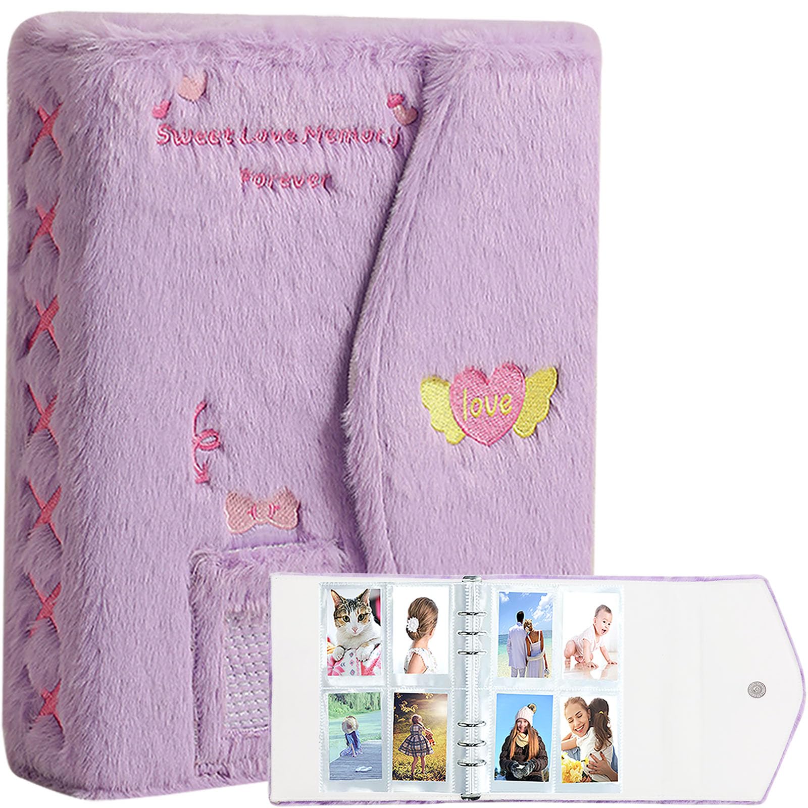 A5 segregator Kpop, pluszowy album na fotokartki, 20 szt., wewnętrzny, 7 cm, do wielokrotnego napełniania, 6 pierścieni, etui na fotokartkę, do przechowywania kart obrazkowych (fioletowy)