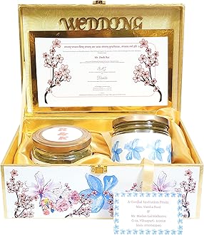 Wood Customize Marriage Card Desigh Decorative Print Box, Wedding Box Size 10-7-4 Inch, Gold