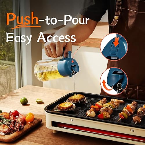 Miniatura 10 de TrendPlain Botella dispensadora de aceite de 16 onzas para cocina, dispensador de aceite de oliva 2 en 1 y rociador de aceite, botella de aceite de