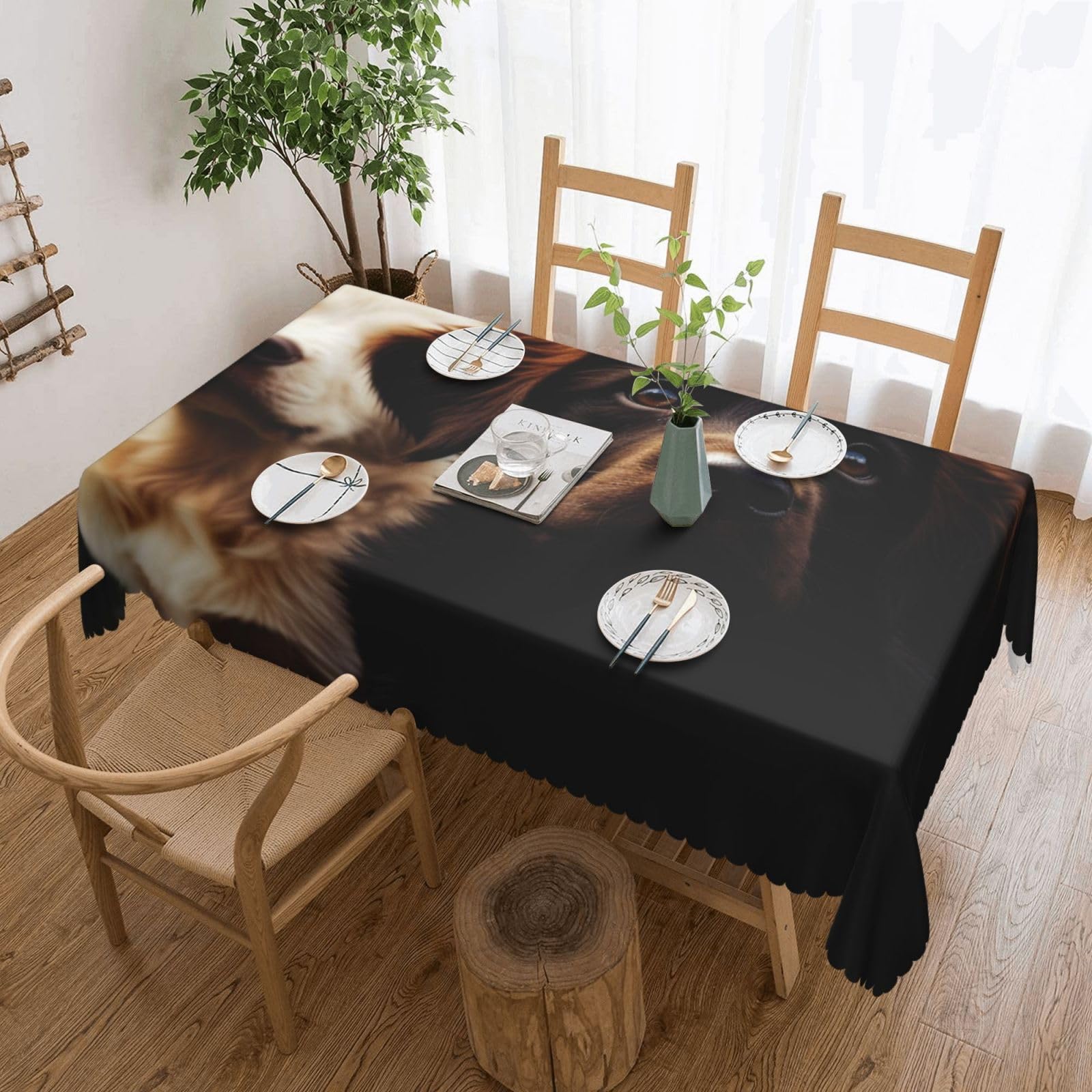 WPKJU Puppies Dog Printed Rectangle Tablecloth 72x54 Inch with Lace Trim, Water-Resistant Washable Table Cover for Farmhouse Weddings, Outdoor Picnics & Holiday Dining