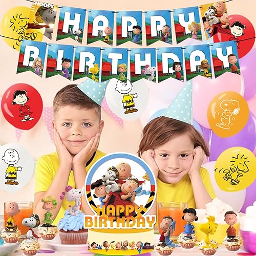 Vista 5 de 50 decoraciones de cumpleaños, suministros de fiesta temática de dibujos animados que incluyen pancarta de cumpleaños, decoración de pasteles