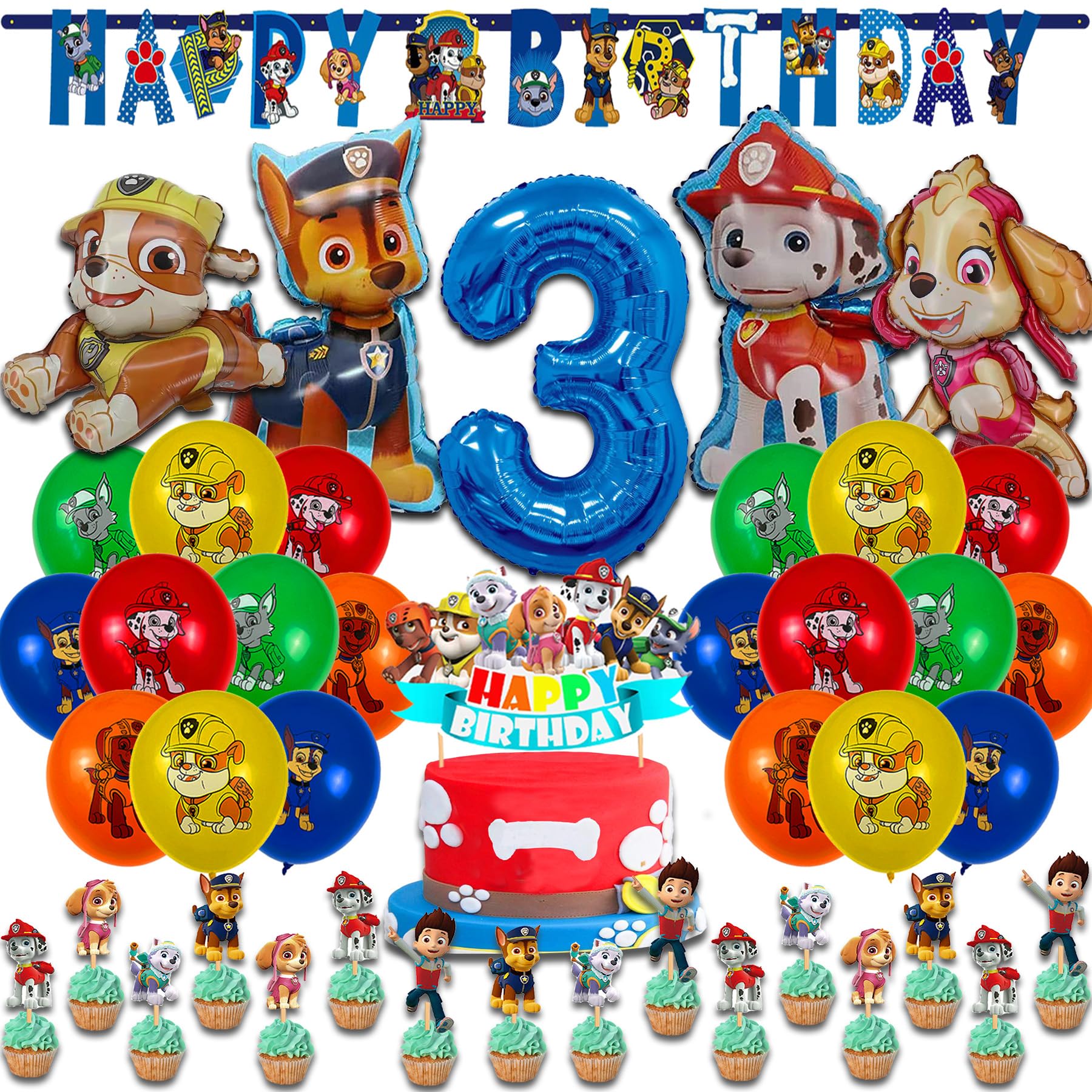 Patrol Geburtstag Deko 3 Jahre geburtstag Luftballons Geburtstagsdeko Patrol Birthday Party Decoration Ballons Banner Folienballons Torten Deko 3 Jahre (Nummer 3)