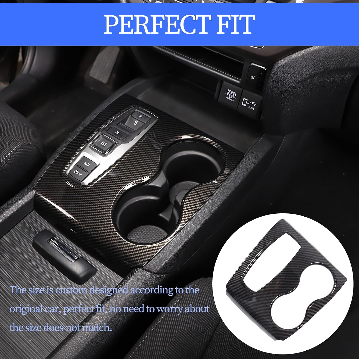 Gear Shift Panel Trim Cover Cup Holder Frame Cover Fit for for Honda Pilot 2016-2022 Ridgeline 2020-2023 Passport 2019-2023 Center Console Gear Shift Panel Cover (Carbon Fiber Pattern)