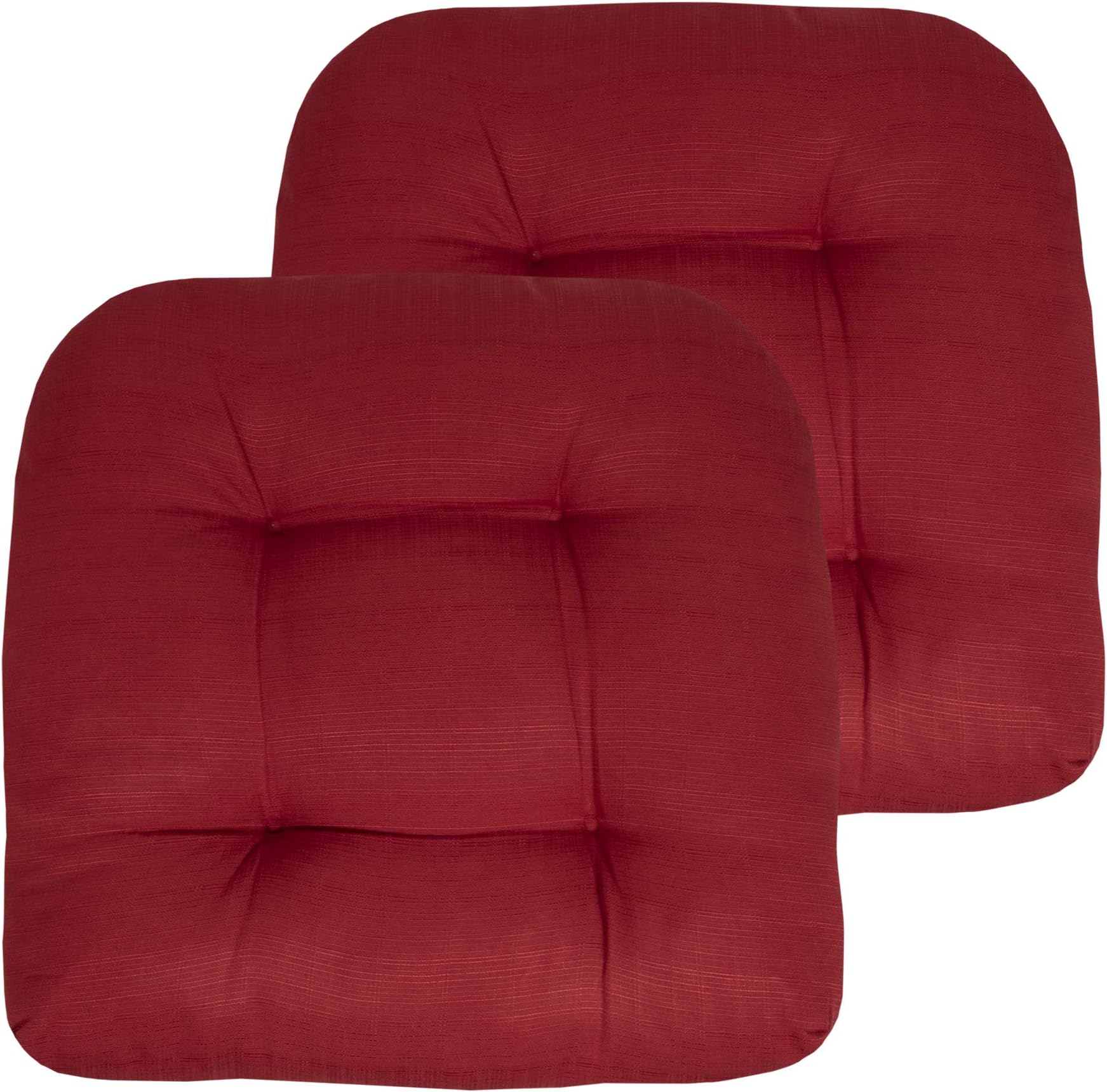 Sweet Home Collection Patio Cushions Outdoor Chair Pads Premium Comfortable Thick Fiber Fill Tufted 19" x 19" Seat Cover, 2 Count (Pack of 1), Red