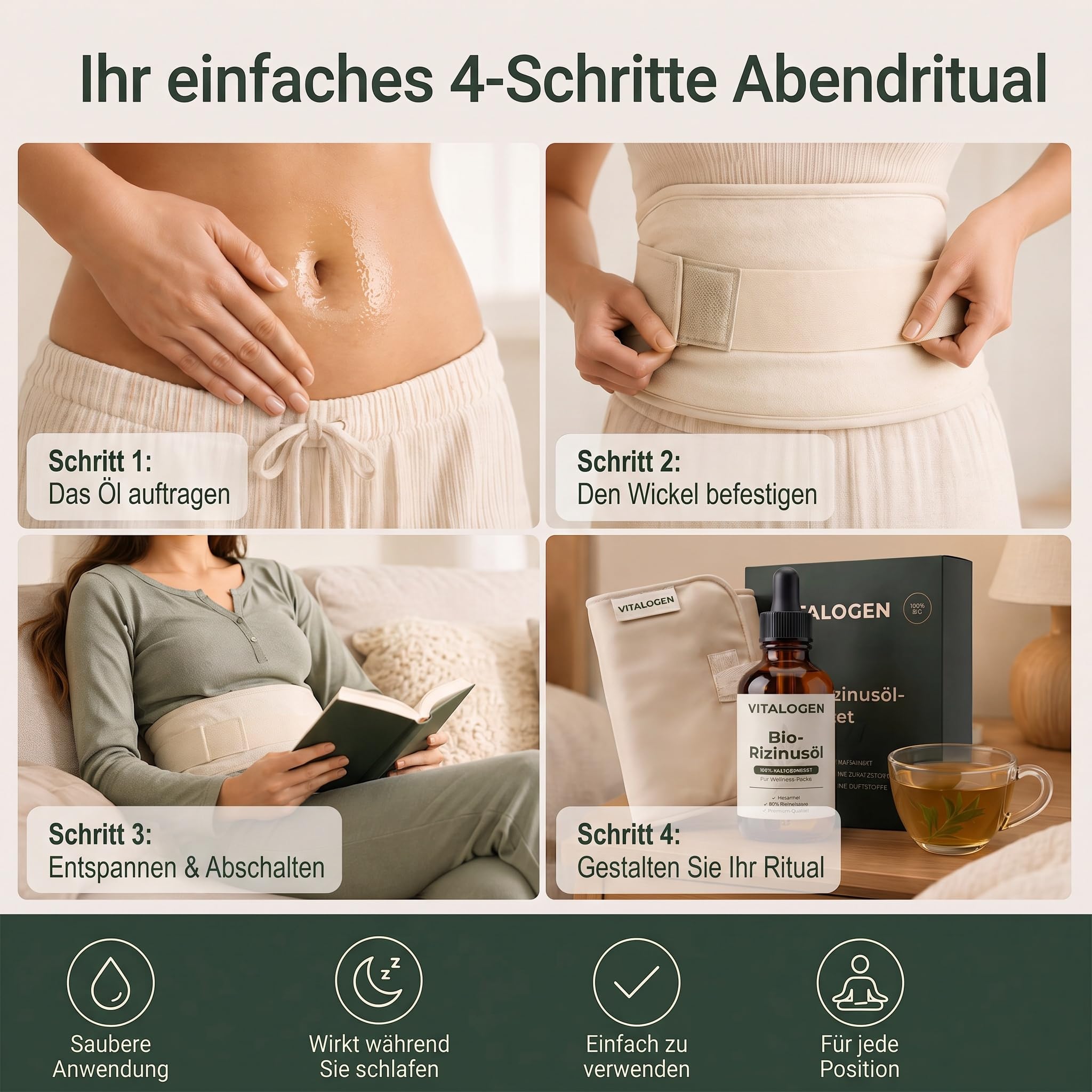 Bio Rizinusöl Wickel Bauch, Bauchwickel Rizinusöl 100ml (2 Pack)