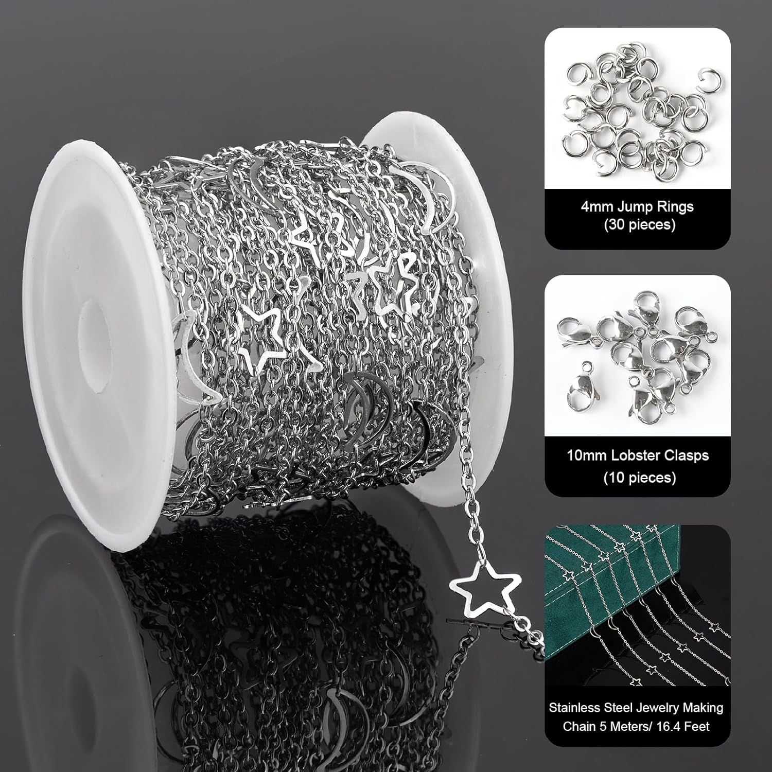 UMAOKANG 16.4 Feet Hollow Star Moon Chains for Jewelry Making Stainless Steel Cable Chain Bulk for Jewelry DIY - Image 2