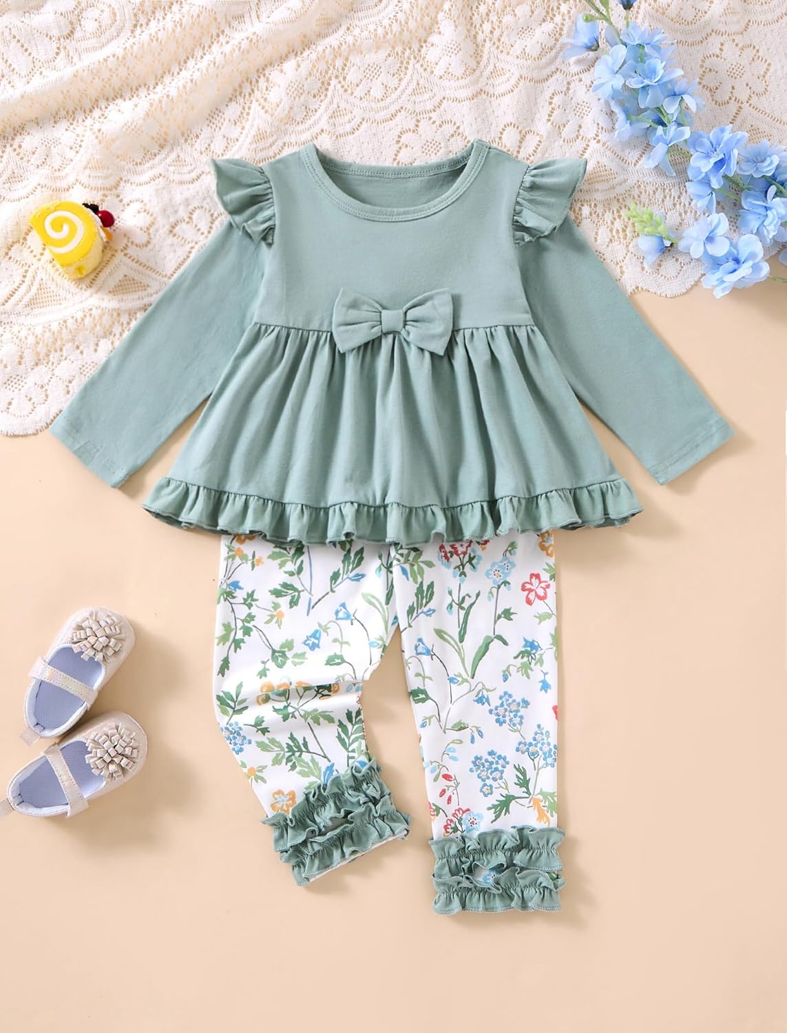 Baby Girl Clothes Toddler Girl Outfits Ruffle Long Sleeve Top and Floral Pants Set Fall Winter Clothes - Image 2