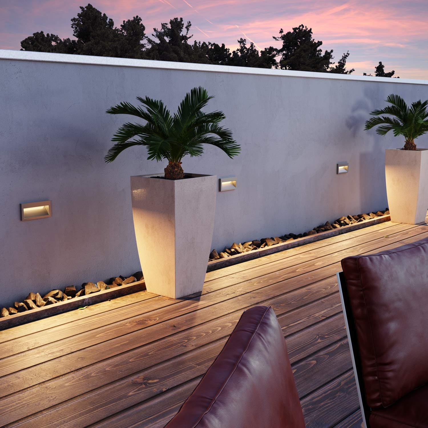 ledscom.de LED encastré mural NOLA, downlight pour l'extérieur, IP54, aluminium brillant, 140 x 70mm, blanc chaud