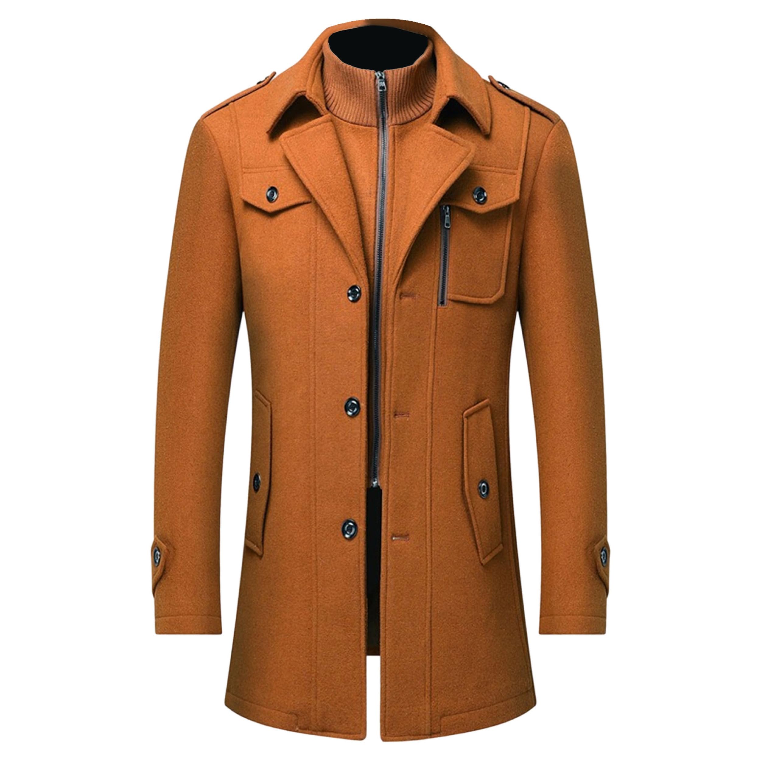 Cappotto da uomo invernale in misto lana con colletto alto e colletto interno rimovibile