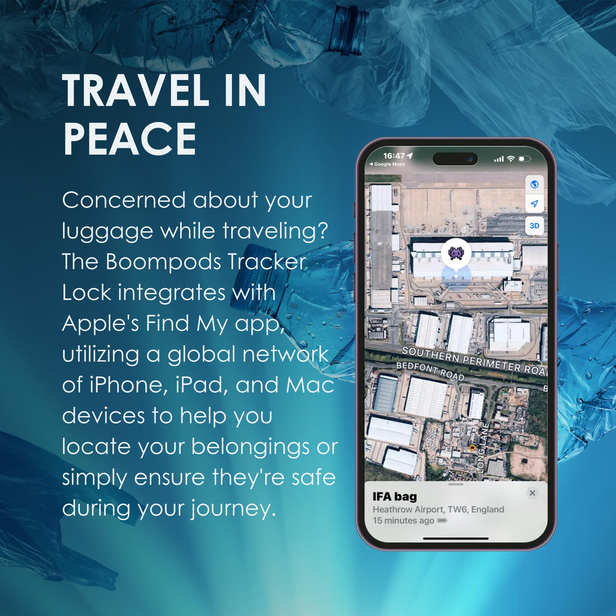 Boompods Cadenas Valise avec Fonction de Localisation - Cadenas Connectée avec Traceur Compatible avec Apple Find My App, Verrou Intelligent TSA pour Valise et Bagages, Batterie Rechargeable - Blanc