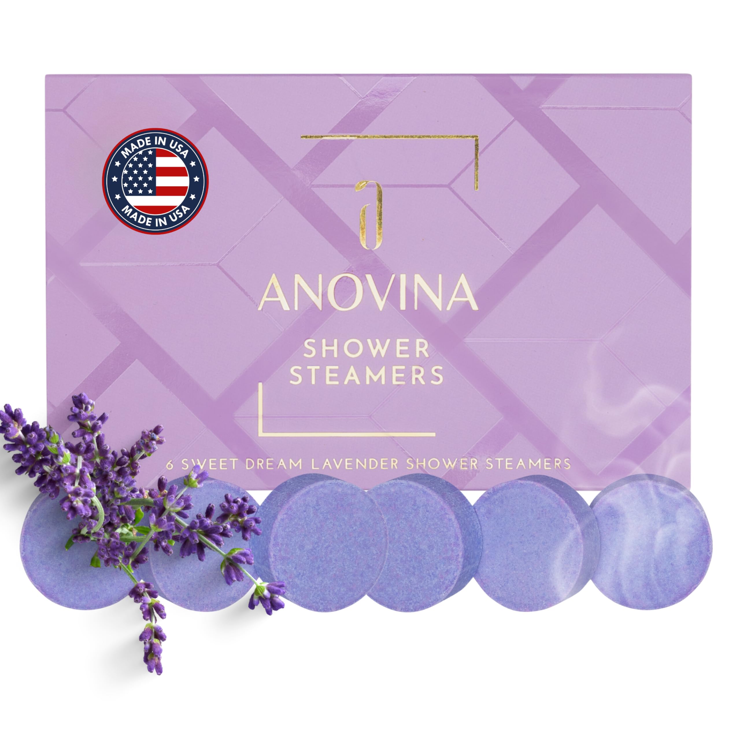 Anovina Aceite esencial de lavanda 6XL para ducha, aromaterapia, fabricado en Estados Unidos, regalos de baño de relajación para mujeres y hombres, bomba de ducha para ducha nocturna, derretir