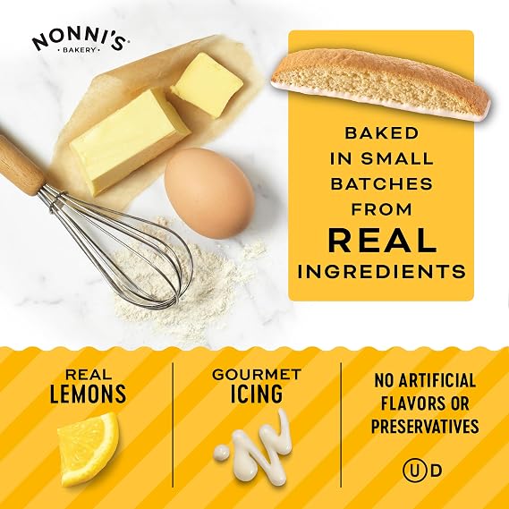 Nonni's Limone Biscotti, Individually Wrapped Italian Lemon Cookie Snacks, 8 Servings (Pack of 1)