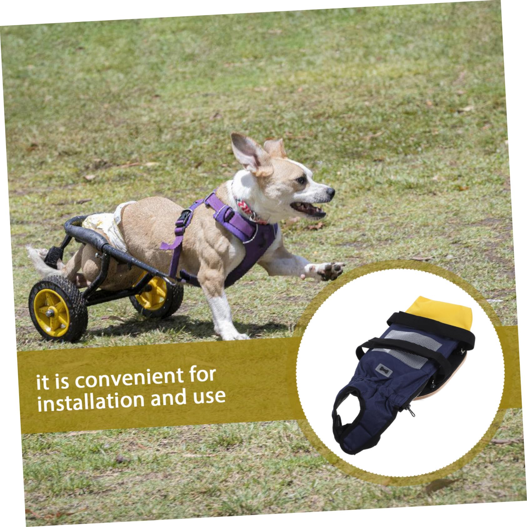 Carrellino con Ruote per Cani Disabili con Supporto per Zampe Posteriori, Realizzato in Poliestere e Legno, Portatile, per Uso Interno ed Esterno