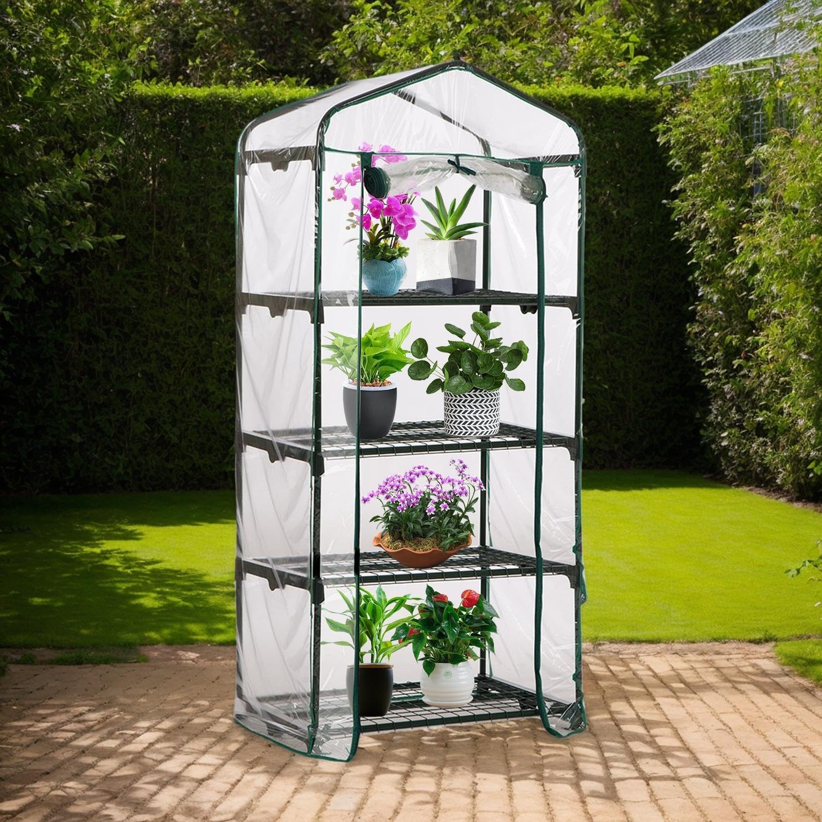 Serra interna serre portatili per esterni serra da giardino con ruote | chiuse, 3/4 livelli, negozio di coltivazione con copertura con cerniera, scaffali per piante in acciaio