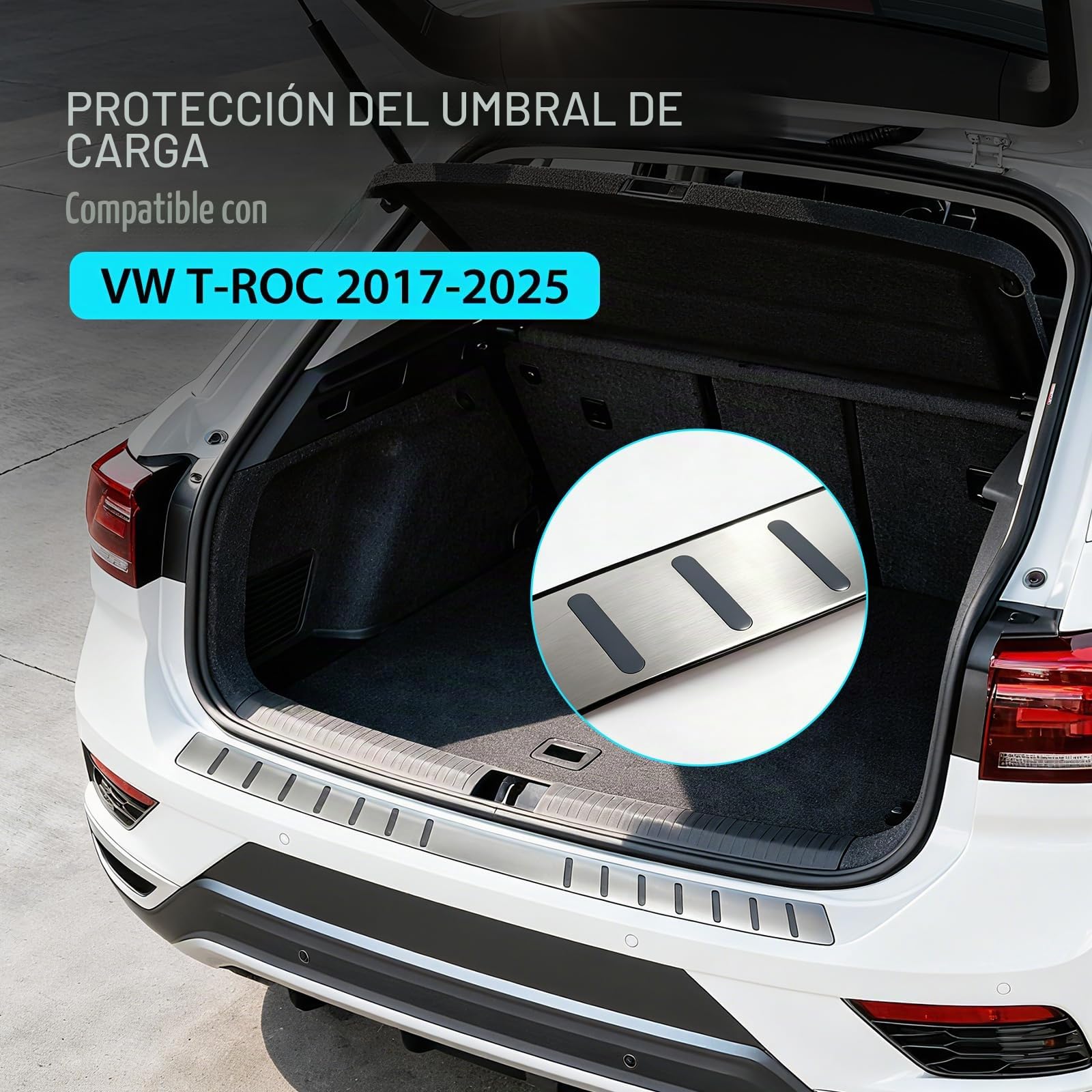Protector de Borde de Carga Compatible con VW T-ROC 2017-2025 | Protector de Parachoques de Acero Inoxidable