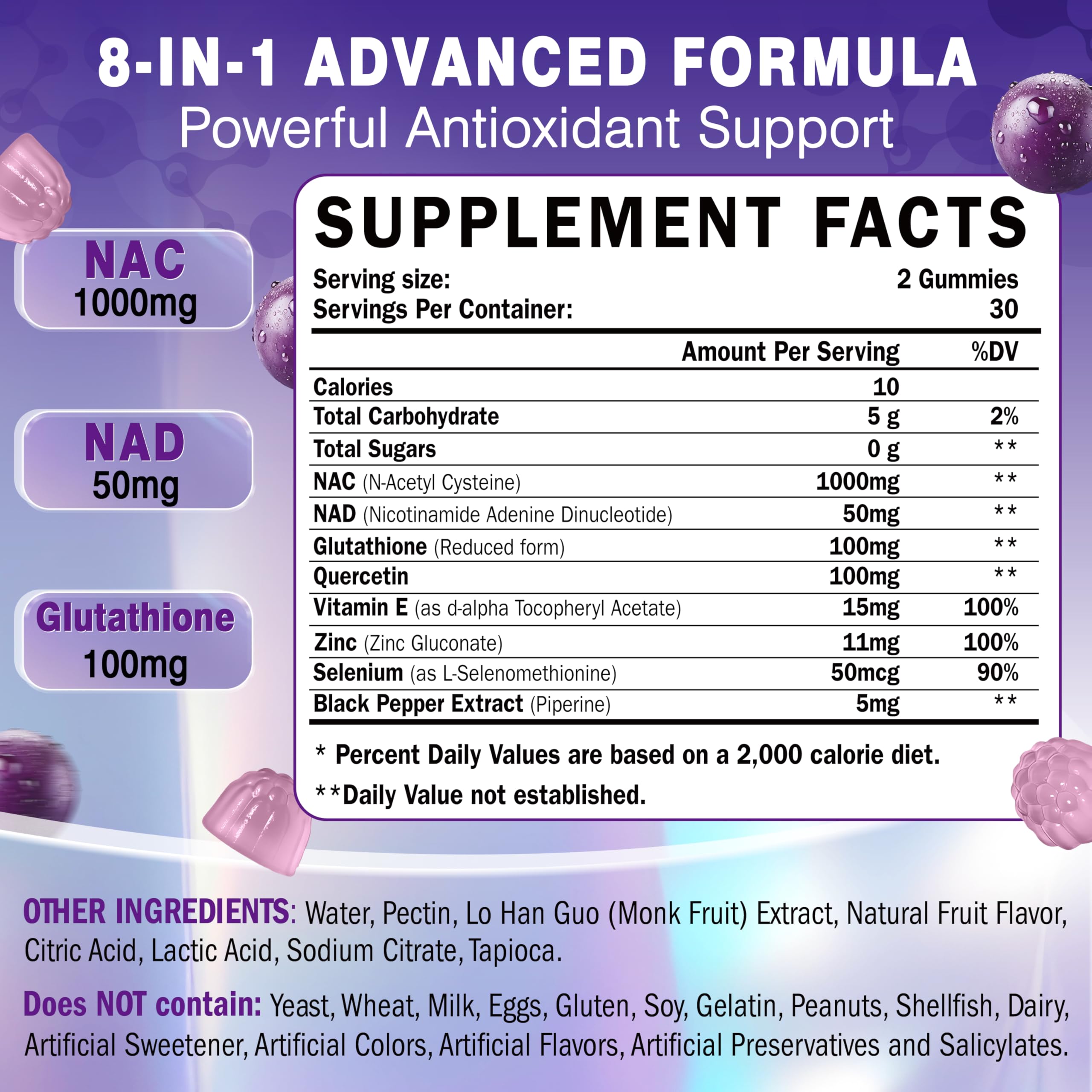 NAC Supplement 1000mg with NAD+, NAC NAD Gummies for Women 60 Counts — Amazon image 2