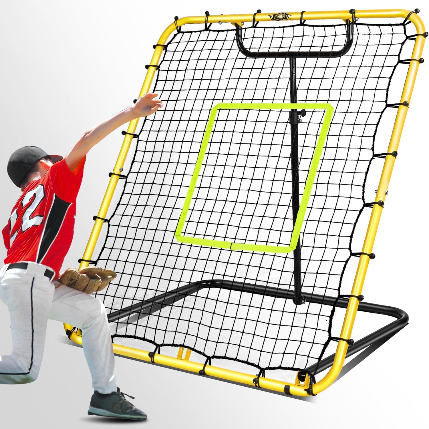 Baseball Rebounder Net - 4x4.5FT Baseball Pitchback Net for Pitching and Fielding Training, Angle Adjust Bounce Back Net