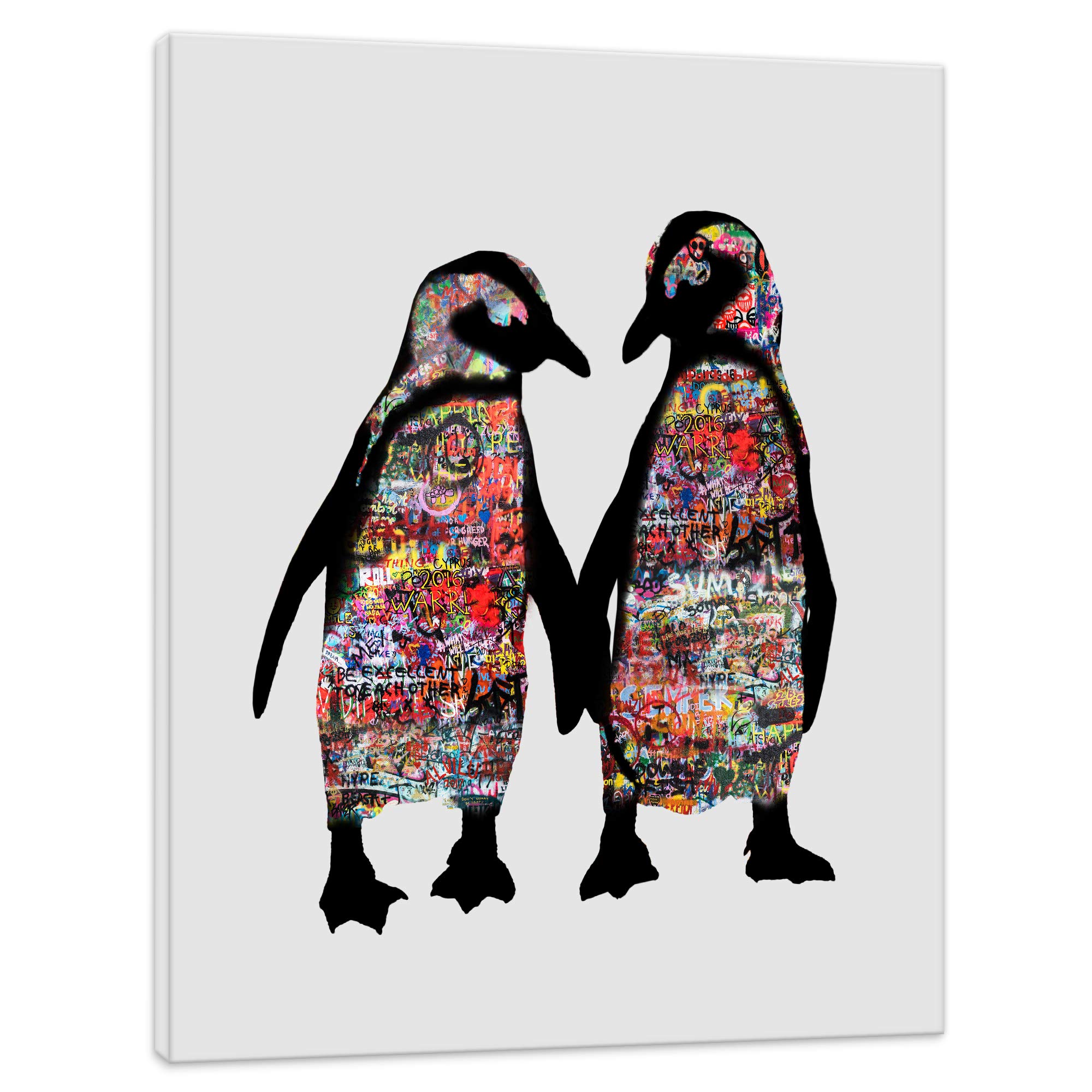 Tierbild Graffiti Pinguin - Penguin Wandbild Tier Tiere Kunstbild Animals - 30x40cm - Kunstdruck 2cm (div. Varianten/Größen) - Wandbilder Animal Leinwandbild - fertig aufgespannt