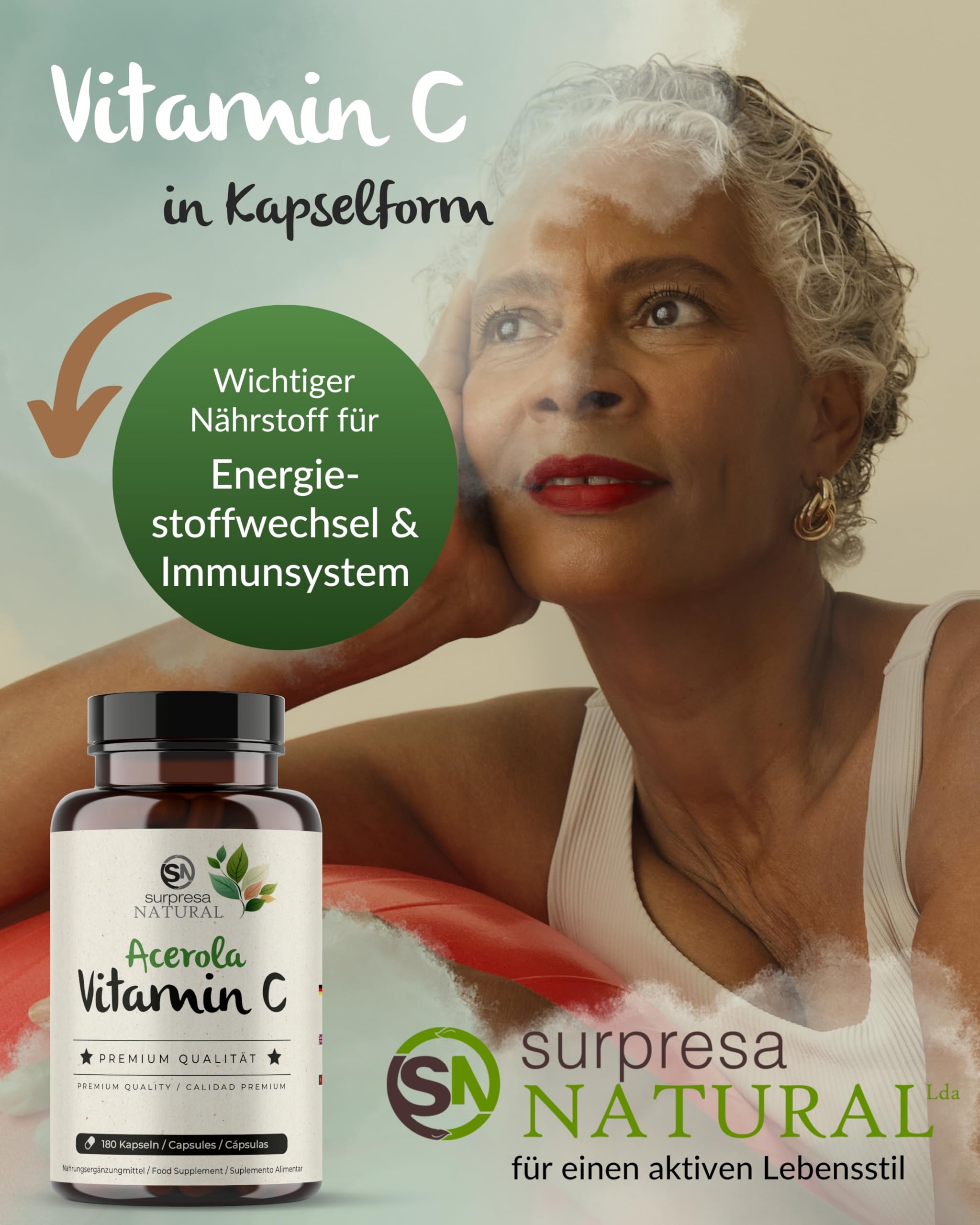 Vitamin C Kapseln I 3 x 180 Stück I 162,5 mg natürliches Vitamin C aus Acerola I Vorrat für 18 Monate I VitaminC-Supplement mit 10 mg Quercetin I hochdosiert, vegan & natürlich
