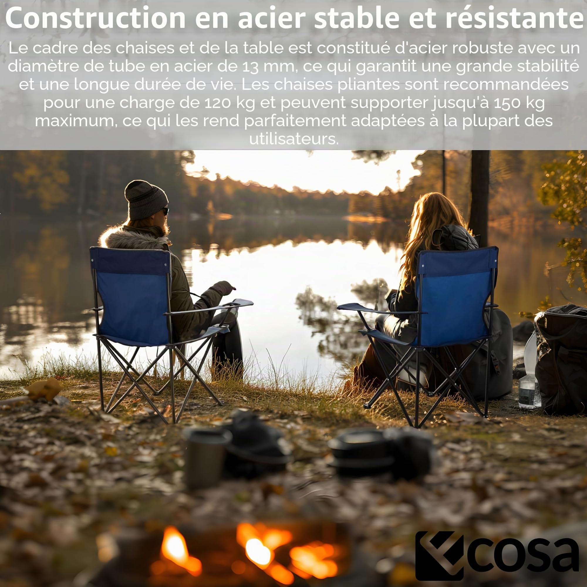 ecosa® Lot de 2 chaises de camping avec table - 2 chaises pliantes et table de camping pliables - Meubles de camping d'extérieur portables avec sac de transport - Jusqu'à 150 kg - Pour camping, jardin
