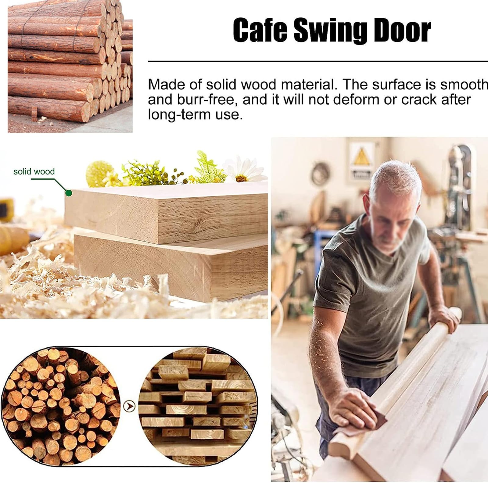 Puerta de Batientes de Salón Madera Maciza, Puerta Abatible de Restaurante de Café, Cocina Bar, Puerta Vaiven, Cierre Automático ,puertas de media cintura ( Color : Brown , Size : W85xH100cm(33.46x39.