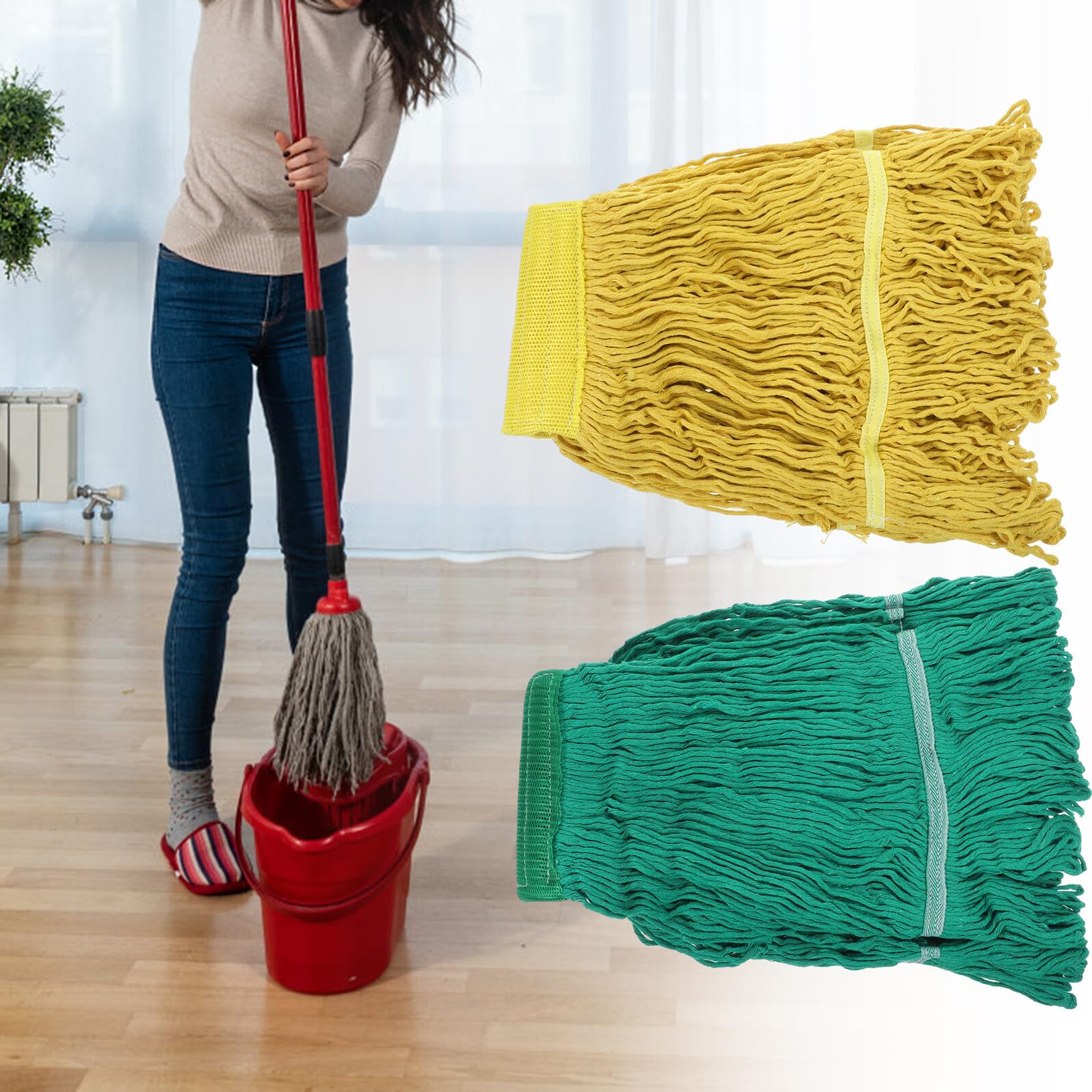 MAGICLULU Recambio de Fregona de Algodón Buena Absorción de Agua y Lavable, Cabezales de Trapeador Reutilizables 2piezas para Limpieza Hogar