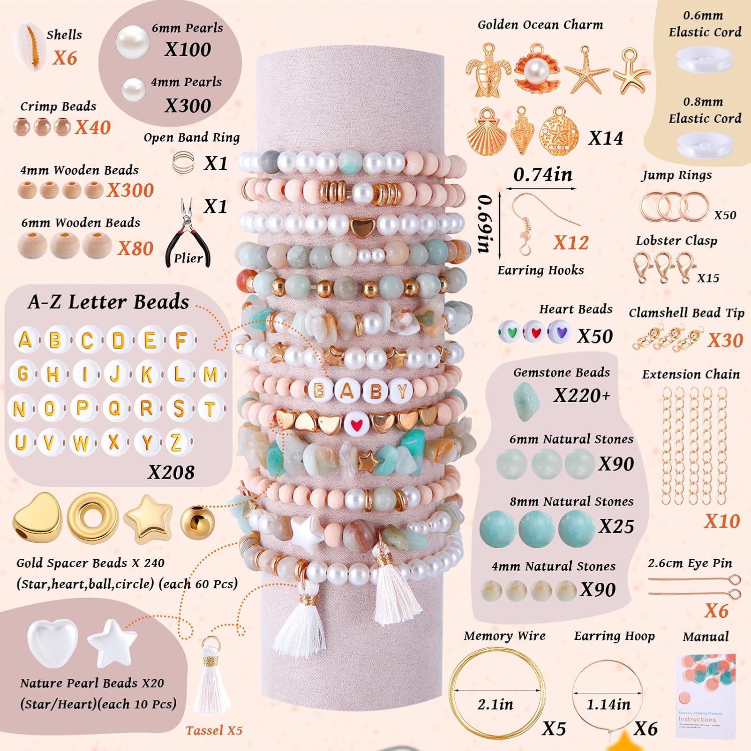 Wurosi 1927 PCS Jewelry Making Supplies Kit, Charm Bracelet Making Kit for Adults, Natural Stone Beads for Irregular Natural Stone, DIY Bracelet/Necklace/Earring/Rings - Image 2